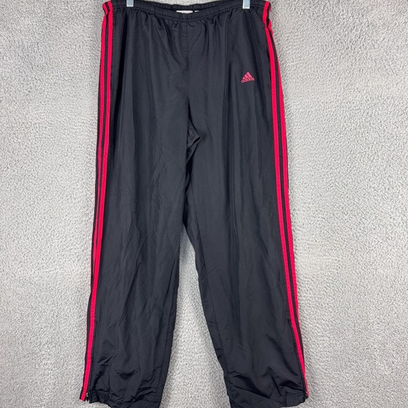 Adidas Pants Mens Large Black Red Track Windbreaker Three Stripe Athletic Zip - Picture 1 of 16